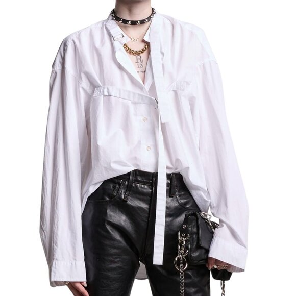 R13 Seamless Button-Up Shirt With Straps 2XS XXS White Long Sleeve Designer